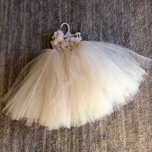 Tulle tutu, one shoulder Flower girl dress, Ivory